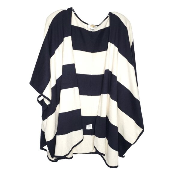 Talbots Poncho Wrap Shawl Sweater Navy Ivory Stripe Silk Blend Preppy Nautical - Picture 1 of 5